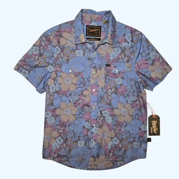 Howler Bros Shirt Men's Small H Bar B Pearl Snap S/S Flower Power Blue NEW - Picture 2 of 7